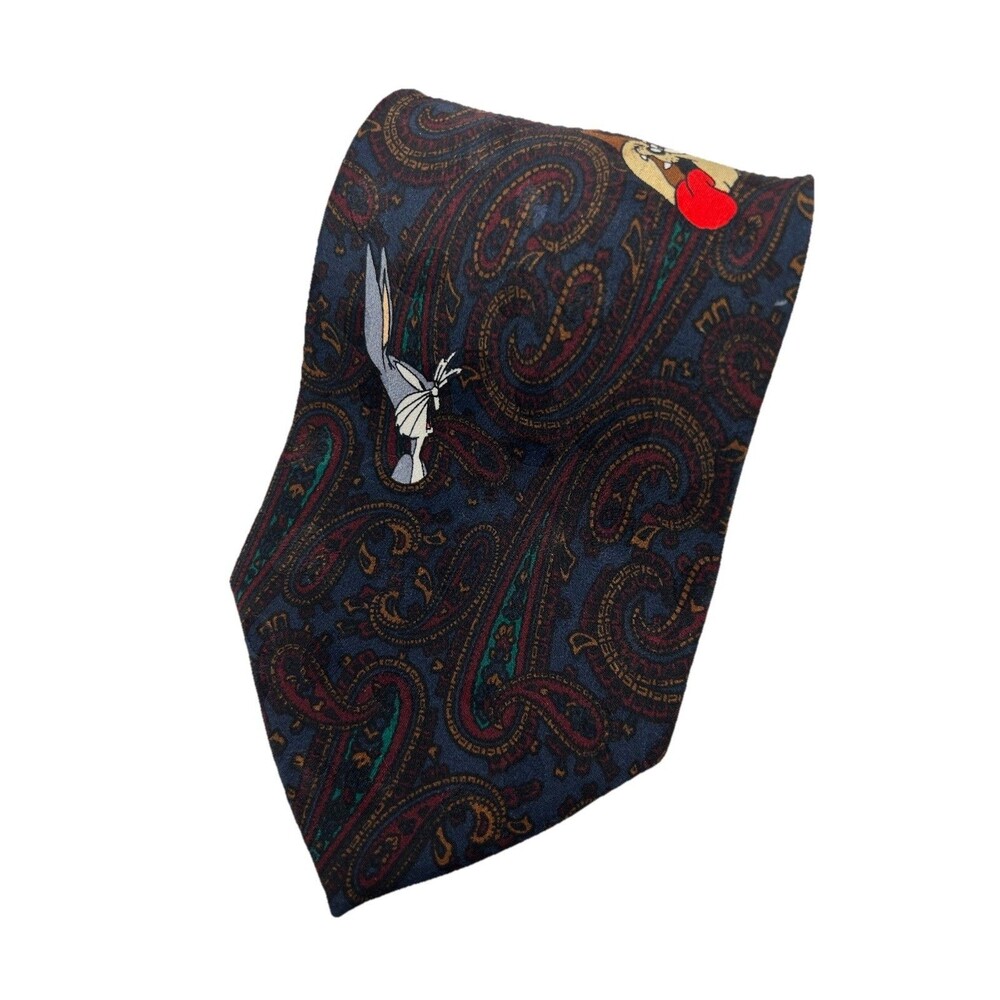 Looney Tunes Mania‎ 1994 Silk Paisley Tie Bugs Bunny Taz Tweety Sylvester Marvin